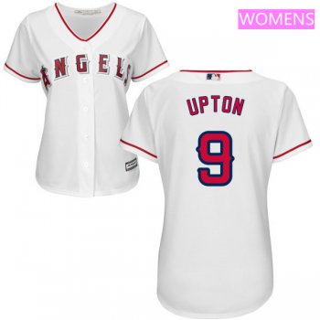 Women's Los Angeles Angels #9 Justin Upton White Home Stitched MLB Majestic Cool Base Jersey