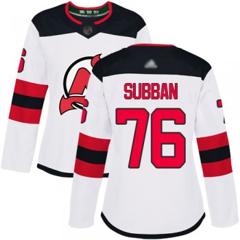 Devils #76 P. K. Subban White Road Authentic Women's Stitched Hockey Jersey