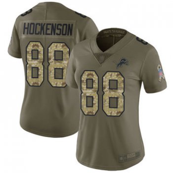 Lions #88 T.J. Hockenson Olive Camo Women's Stitched Football Limited 2017 Salute to Service Jersey