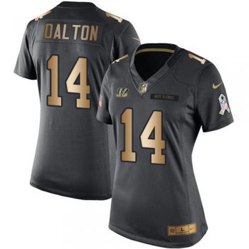 Women's Nike Cincinnati Bengals #14 Andy Dalton Black Stitched NFL Limited Gold Salute to Service Jersey