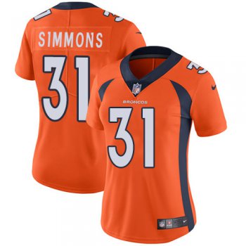 Women's Nike Cleveland Broncos #31 Justin Simmons Orange Team Color Stitched NFL Vapor Untouchable Limited Jersey
