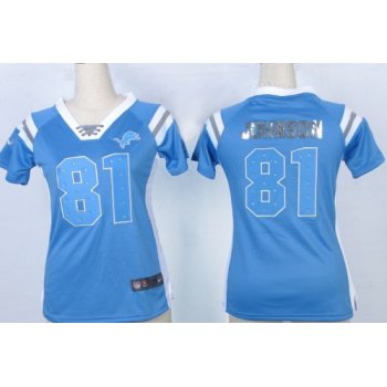 Nike Detroit Lions #81 Calvin Johnson Drilling Sequins Blue Womens Jersey