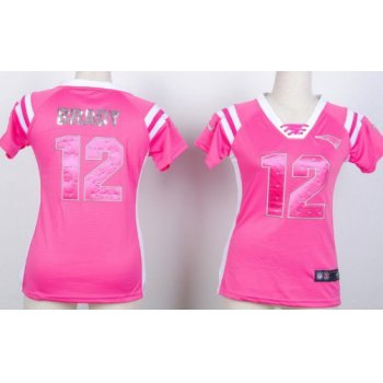 Nike New England Patriots #12 Tom Brady Drilling Sequins Pink Womens Jersey