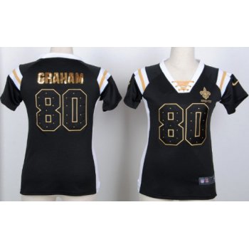 Nike New Orleans Saints #80 Jimmy Graham Drilling Sequins Black Womens Jersey