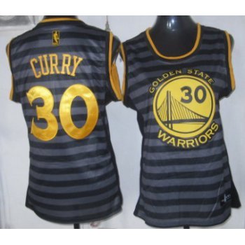 Golden State Warriors #30 Stephen Curry Gray With Black Pinstripe Womens Jersey