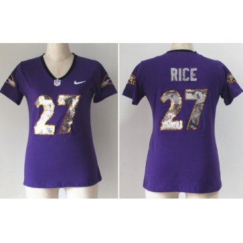 Nike Baltimore Ravens #27 Ray Rice Handwork Sequin Lettering Fashion Purple Womens Jersey