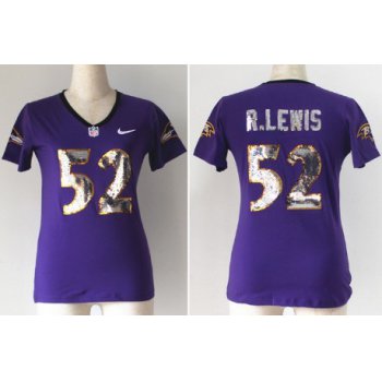 Nike Baltimore Ravens #52 Ray Lewis Handwork Sequin Lettering Fashion Purple Womens Jersey