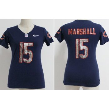 Nike Chicago Bears #15 Brandon Marshall Handwork Sequin Lettering Fashion Blue Womens Jersey