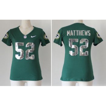 Nike Green Bay Packers #52 Clay Matthews Handwork Sequin Lettering Fashion Green Womens Jersey