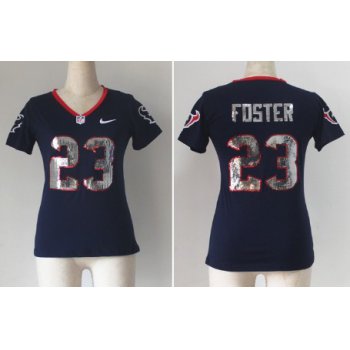 Nike Houston Texans #23 Arian Foster Handwork Sequin Lettering Fashion Blue Womens Jersey