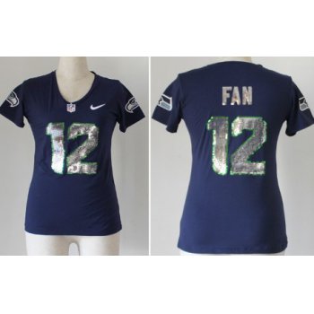 Nike Seattle Seahawks #12 Fan Handwork Sequin Lettering Fashion Blue Womens Jersey