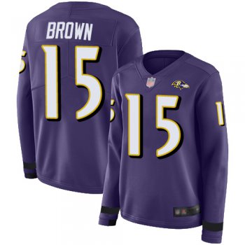 Ravens #15 Marquise Brown Purple Team Color Women's Stitched Football Limited Therma Long Sleeve Jersey