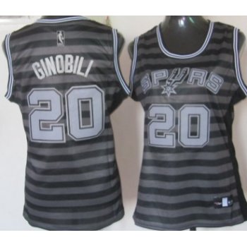 San Antonio Spurs #20 Manu Ginobili Gray With Black Pinstripe Womens Jersey