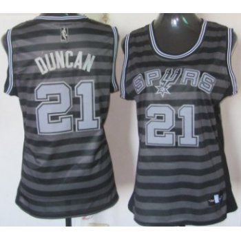San Antonio Spurs #21 Tim Duncan Gray With Black Pinstripe Womens Jersey