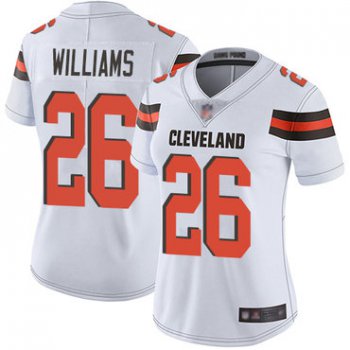 Browns #26 Greedy Williams White Women's Stitched Football Vapor Untouchable Limited Jersey