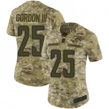 Chargers #25 Melvin Gordon III Camo Women's Stitched Football Limited 2018 Salute to Service Jersey