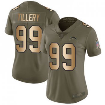 Chargers #99 Jerry Tillery Olive Gold Women's Stitched Football Limited 2017 Salute to Service Jersey