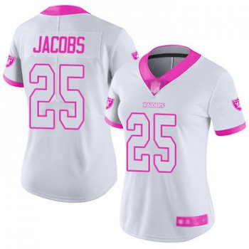 Raiders #25 Josh Jacobs White Pink Women's Stitched Football Limited Rush Fashion Jersey