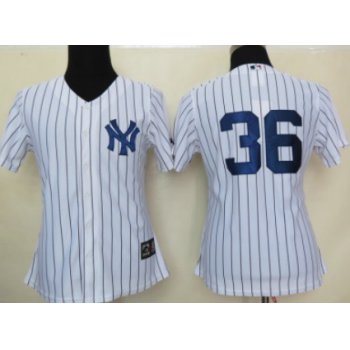 New York Yankees #36 Kevin Youkilis White With Black Pinstripe Womens Jersey