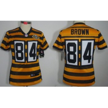Nike Pittsburgh Steelers #84 Antonio Brown Yellow With Black Throwback 80TH Womens Jersey