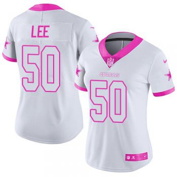 Nike Cowboys #50 Sean Lee White Pink Women's Stitched NFL Limited Rush Fashion Jersey