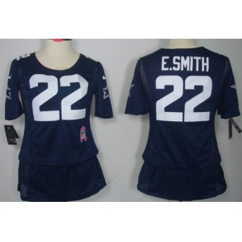 Nike Dallas Cowboys #22 Emmitt Smith Breast Cancer Awareness Navy Blue Womens Jersey