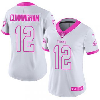 Nike Eagles #12 Randall Cunningham White Pink Women's Stitched NFL Limited Rush Fashion Jersey