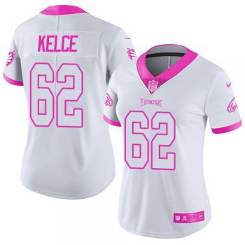 Nike Eagles #62 Jason Kelce White Pink Women's Stitched NFL Limited Rush Fashion Jersey