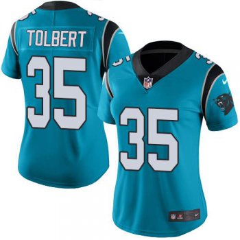 Nike Panthers #35 Mike Tolbert Blue Women's Stitched NFL Limited Rush Jersey