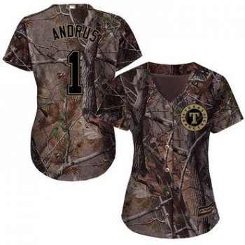 Rangers #1 Elvis Andrus Camo Realtree Collection Cool Base Women's Stitched Baseball Jersey