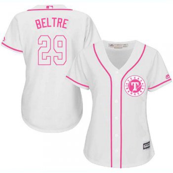 Rangers #29 Adrian Beltre White Pink Fashion Women's Stitched Baseball Jersey
