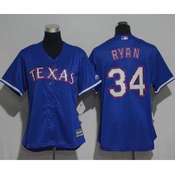 Rangers #34 Nolan Ryan Blue Alternate Women's Stitched Baseball Jersey