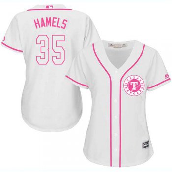 Rangers #35 Cole Hamels White Pink Fashion Women's Stitched Baseball Jersey