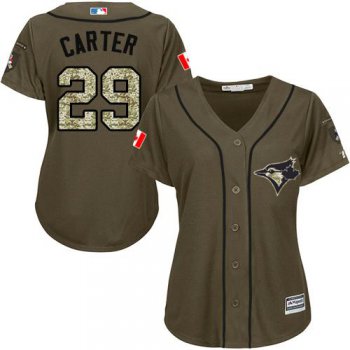 Blue Jays #29 Joe Carter Green Salute to Service Women's Stitched Baseball Jersey