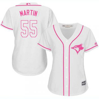 Blue Jays #55 Russell Martin White Pink Fashion Women's Stitched Baseball Jersey