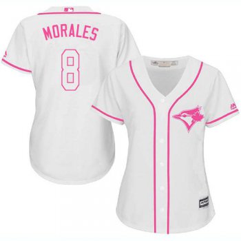 Blue Jays #8 Kendrys Morales White Pink Fashion Women's Stitched Baseball Jersey