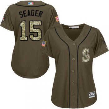 Mariners #15 Kyle Seager Green Salute to Service Women's Stitched Baseball Jersey
