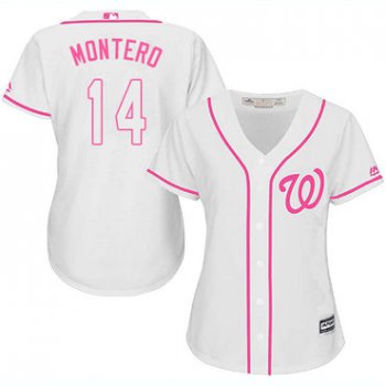 Nationals #14 Miguel Montero White Pink Fashion Women's Stitched Baseball Jersey