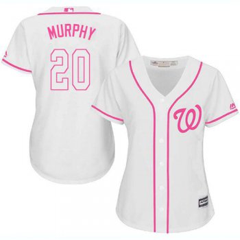 Nationals #20 Daniel Murphy White Pink Fashion Women's Stitched Baseball Jersey