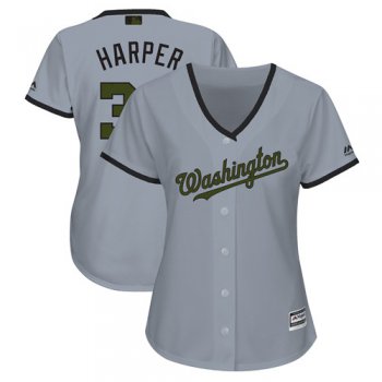 Nationals #34 Bryce Harper Grey 2018 Memorial Day Cool Base Women's Stitched Baseball Jersey