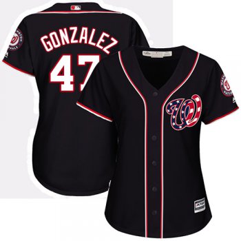 Nationals #47 Gio Gonzalez Navy Blue Alternate Women's Stitched Baseball Jersey