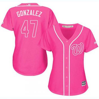 Nationals #47 Gio Gonzalez Pink Fashion Women's Stitched Baseball Jersey