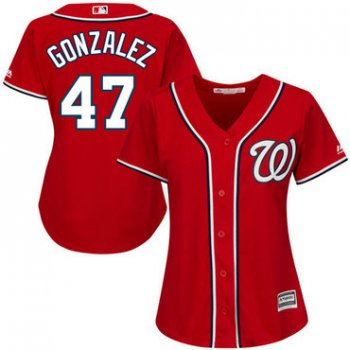Nationals #47 Gio Gonzalez Red Alternate Women's Stitched Baseball Jersey