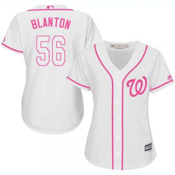 Nationals #56 Joe Blanton White Pink Fashion Women's Stitched Baseball Jersey