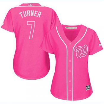 Nationals #7 Trea Turner Pink Fashion Women's Stitched Baseball Jersey