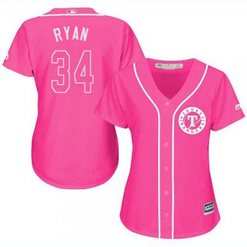 Rangers #34 Nolan Ryan Pink Fashion Women's Stitched Baseball Jersey