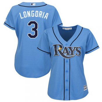 Rays #3 Evan Longoria Light Blue Alternate Women's Stitched Baseball Jersey