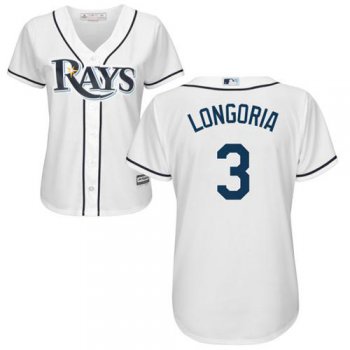 Rays #3 Evan Longoria White Women's Fashion Stitched Baseball Jersey