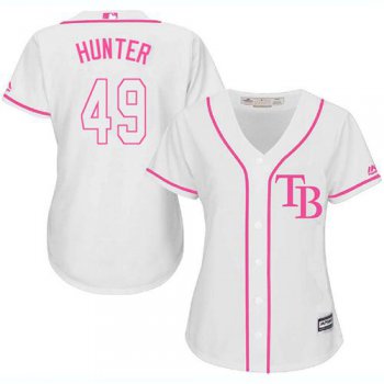 Rays #49 Tommy Hunter White Pink Fashion Women's Stitched Baseball Jersey