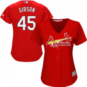 Cardinals #45 Bob Gibson Red Alternate Women's Stitched Baseball Jersey
